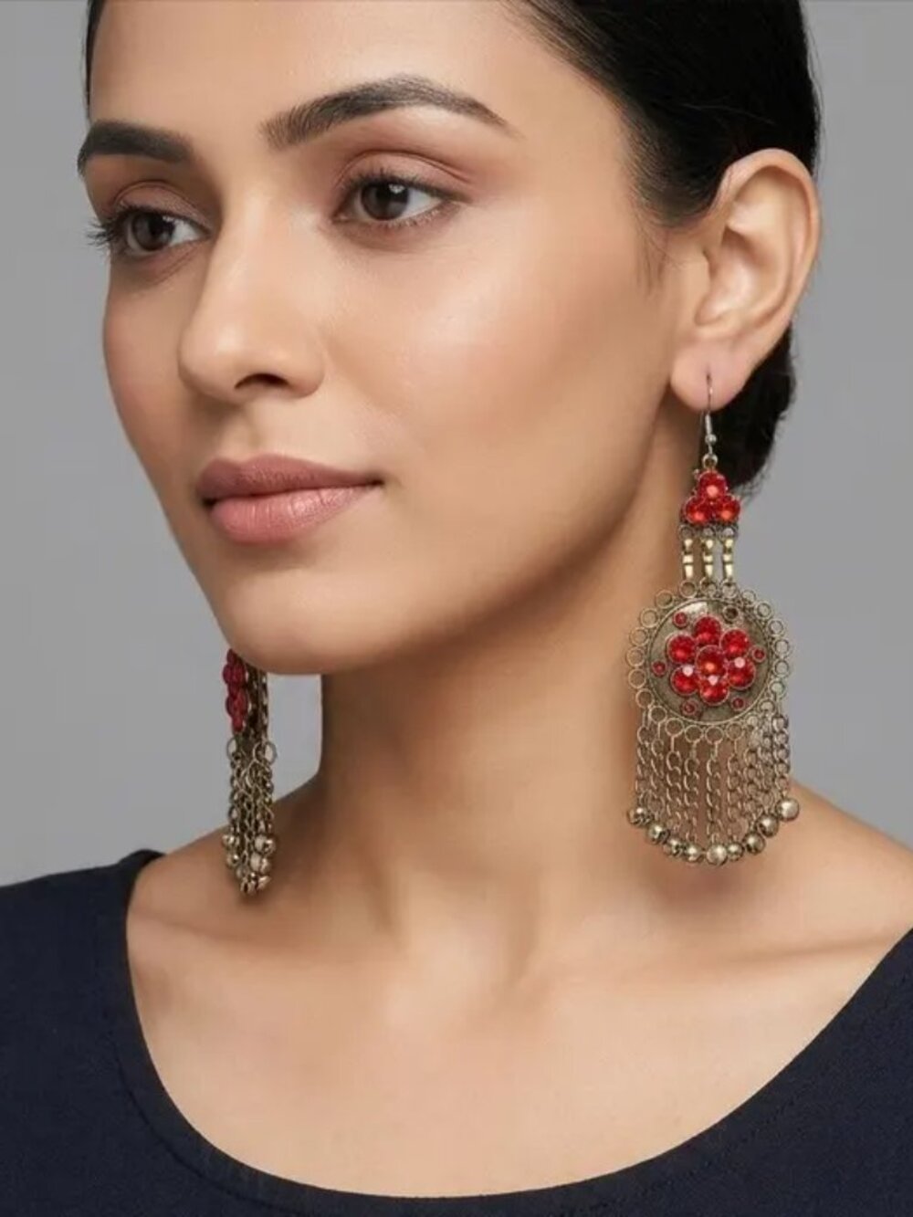 Kuchi Red Stone Dangle Earrings: Afghan Tribal Jewelry